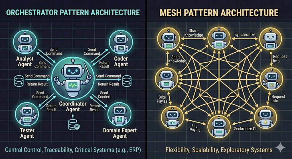 Orchestrator vs Mesh Pattern